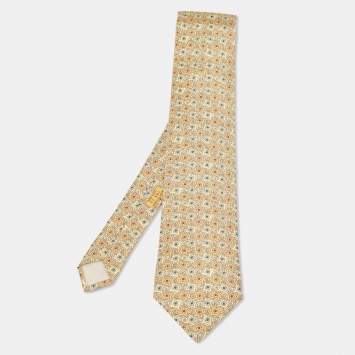 Pre Owned Hermès Yellow Whimsical Pinwheel Print Silk Traditional Tie