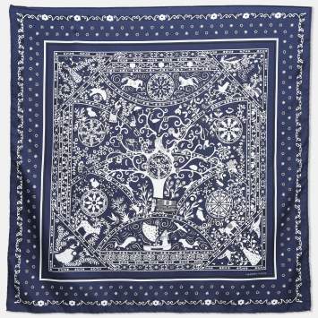 Pre Owned Hermes Blue Peuple du Vent Silk Bandana Scarf