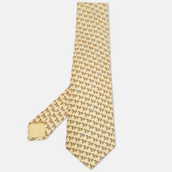 مملوكة مسبقًا Hermes Yellow Horse Silk Traditional Tie 