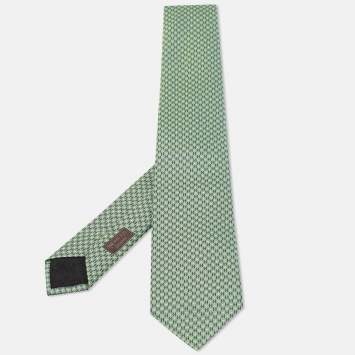 Pre Owned Hermes Green H Love Jacquard Silk Tie