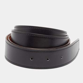 Pre Owned Hermes Black/Orange Box and Togo Leather Reversible Belt Strap 105CM