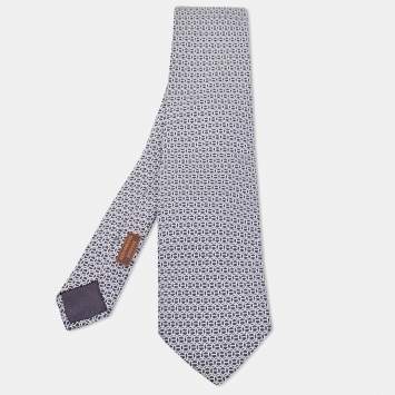 Pre Owned Hermes Blue Patterned Lourde Silk Tie 