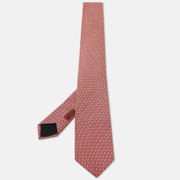 Pre Owned Hermes Red 7 H Echo Silk Tie 