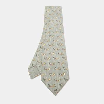Hermes Multicolor Whimsical Chickens Print Silk Classic Tie