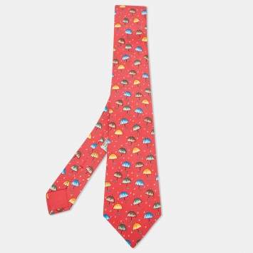 Pre Owned Hermès Multicolor Umbrella Print Silk Classic Tie