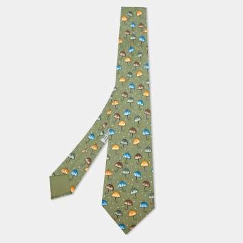 Pre Owned Hermès Multicolor Umbrella Print Silk Classic Tie