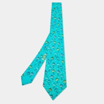 Pre Owned Hermès Multicolor Umbrella Print Silk Classic Tie