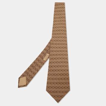 Pre Owned Hermès Brown Patterned Silk Classic Tie