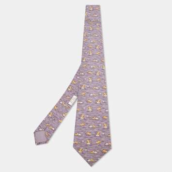 Hermès Purple Raccoon Print Silk Tie
