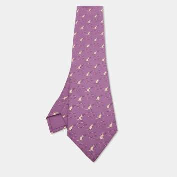 Pre Owned Hermes Purple Kangaroo Print Silk Tie