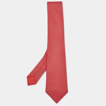 Pre Owned Hermès Rouge Vif/Ciel Silk Twill H Tonneau Tie 