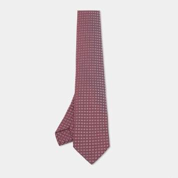 Pre Owned Hermes Burgundy Silk Faconnee H Bicolore Tie