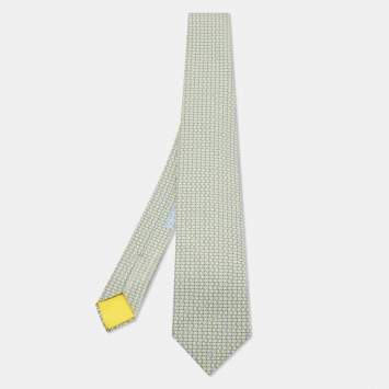Hermès Yellow/Blue Dot Printed Silk Tie