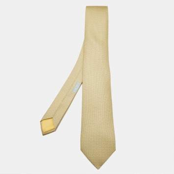 Pre Owned Hermès Yellow Printed Silk Classic Tie