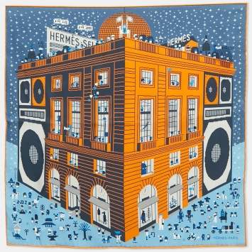Hermès Blue/Orange Silk Faubourg Party Pocket Square