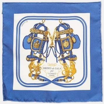 Hermès Blue Silk Brides de Gala Pocket Square