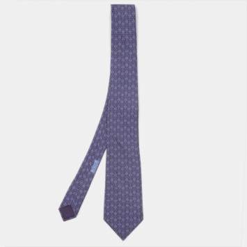 Bvlgari Purple Silk Euclidea Pattern Seven Fold Tie Bvlgari
