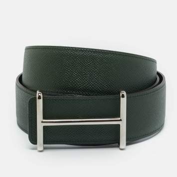 Pre Owned Hermès Vert Anglais/Black Epsom Leather Idem Reversible Belt 100CM