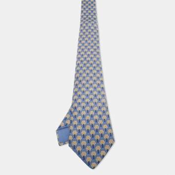 Pre Owned Hermès Blue Tree Print Silk Traditional Tie