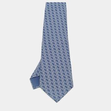 Pre Owned Hermès Blue Printed Silk Tie