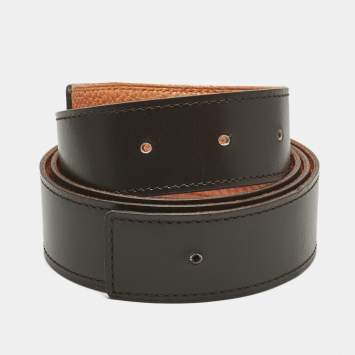 Pre Owned Hermes Orange/Chocolat Togo and Box Leather Reversible Belt Strap 90 CM