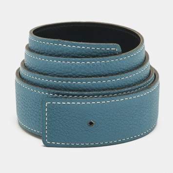Pre Owned Hermes Bleu Jean/Noir Togo and Box Leather Reversible Belt Strap 90 CM