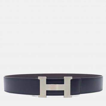 Pre Owned Hermes Black Leather H Reversible Belt