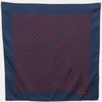 Pre Owned Hermès Navy Horseshoe Print Silk Pocket Square