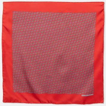 Pre Owned Hermès Red Printed Silk Pocket Square