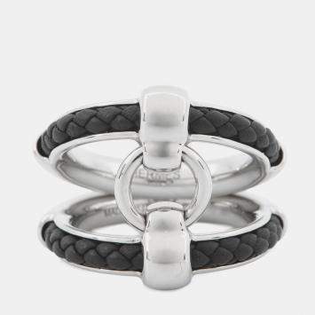 Pre Owned خاتم هيرمس فريبوسيتيه مقاس 58 معدن أسود وجلد