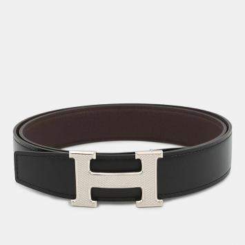 مملوكة مسبقًا Hermes Belt Buckle H Storie & Leather Belt (Kit) Size 95 Black/Chocolat Box Calf Leather Togo Leather
