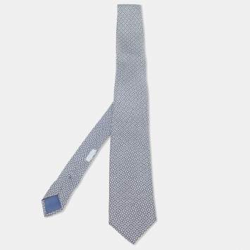 Pre Owned Hermès Blue Chain Link Pattern Silk Tie