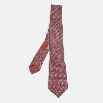 Pre Owned ربطة عنق هيرمس حرير سلسلة بفم الحصان الأحمر