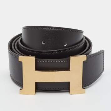 Pre Owned Hermes Constance 100CM Reversible Buckle Belt Macassar/Vert Amande Epsom and Swift Leather