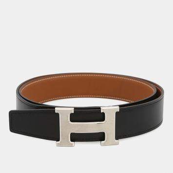 Pre Owned Hermes Constance Belt Size 90 Black/Gold Box Calf Leather Togo Leather