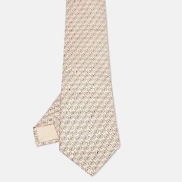 Pre Owned Hermes Pink Geometric Spiral Print Silk Traditional Tie