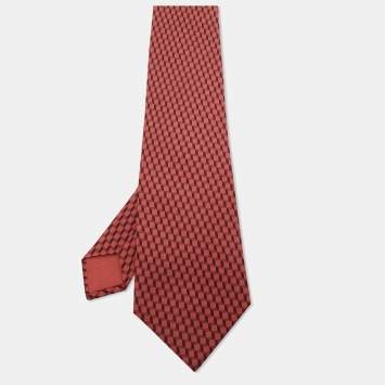 Pre Owned Hermes Burgundy Geometric Pattern Silk Tie