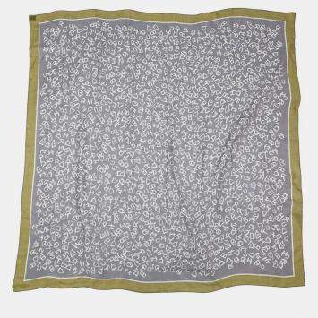 Pre Owned Hermes Carr H Calligraphy Equestre Size 140 Gravier/Chartreuse/Atlantic Cashmere Silk 