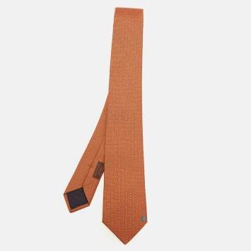 Pre Owned Hermès Orange Tie 7 Unie Pinces H Silk Tie