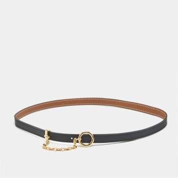 Pre Owned Hermes Carrousel 70 CM Reversible Buckle Belt Noir/Gold Swift and Epsom Leather