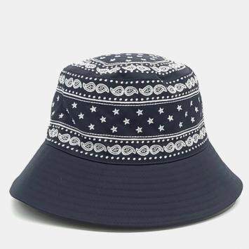 Pre Owned Hermes Black/White Cotton Polyamide Bucket Hat 