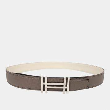 Pre Owned Hermès Brown/Cream Leather H Reversible Belt (W)