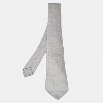 Pre Owned Hermes Grey Monogram Jacquard Silk Faconnee H Tie 
