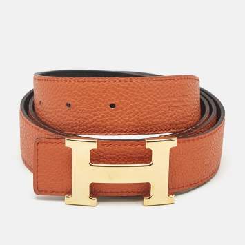 مملوكة مسبقًا Hermès H 100 CM Reversible Buckle Belt Orange/Noir Togo and Box Leather
