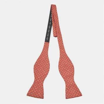 Pre Owned Hermès Red Printed Silk Self Tie Bow Tie 