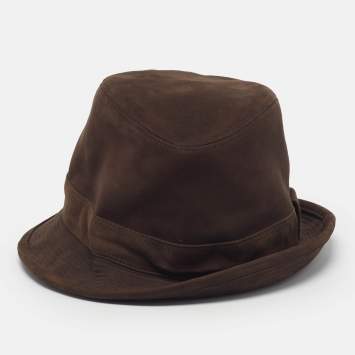 Pre Owned Hermès Brown Suede Bucket Hat Size 60 cm