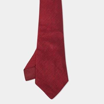Pre Owned Hermès Red Patterned Silk Jacquard Classic Tie