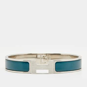 Pre Owned Hermès Clic HH Ultramarine Mat Enamel Palladium Plated Bracelet
