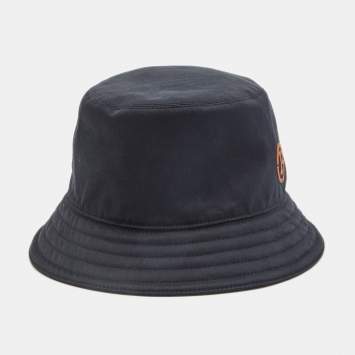 Pre Owned Hermès Navy Blue Cotton Fred H Circle Bucket Hat Size 60 