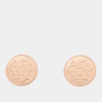 Pre Owned Hermes Ex Libris Earrings Size TPM 18K Pink Gold